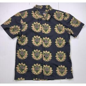 Lost Men’s Leopard Sunflower Button Front Shirt Black Size L